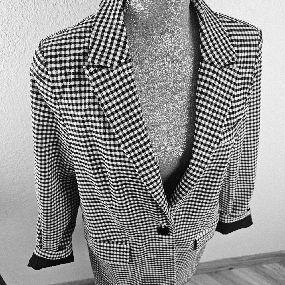 FIRST LOVE Bohme checkered one button relaxed fit blazer in black/white